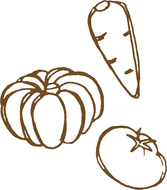 トマト、かぼちゃ、ニンジンの画像